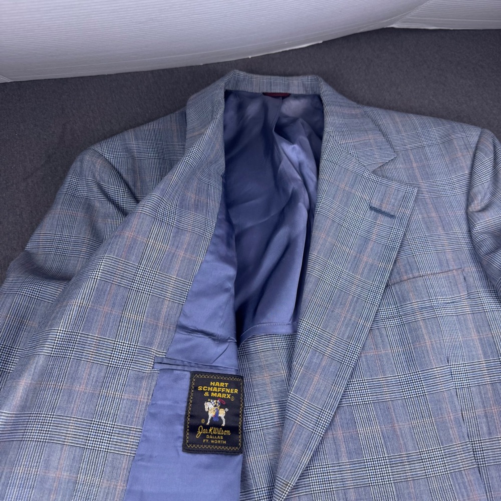 Hart Schaffner Marx Jas K Wilson Blue Glen Plaid Viracle Blazer Sport Coat Mens
